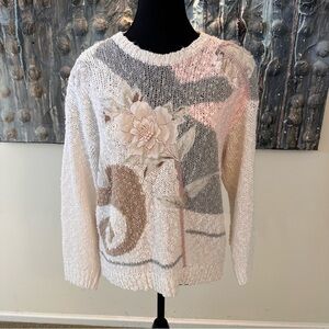 ⭐️ Vintage Medium Floral Multi Texture Mixed Media Color Knit Sweater